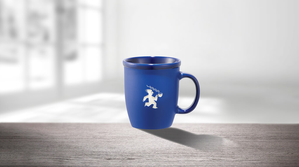 Imprinted Drinkware, Swag, and Promotional Products for Baltimore, Maryland blue coffee mug with a printed graphic